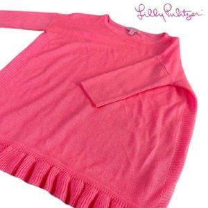 Lilly Pulitzer Girl's Neon Pink Knit Ruffle 3/4 Sleeve Girls Size Large Sweater